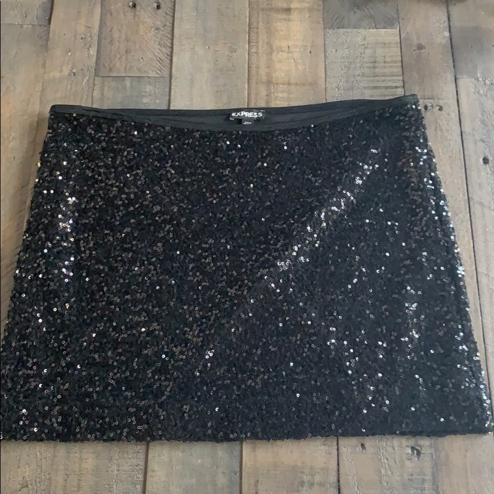 Express Black Sequin Mini Skirt Party Holiday Size M